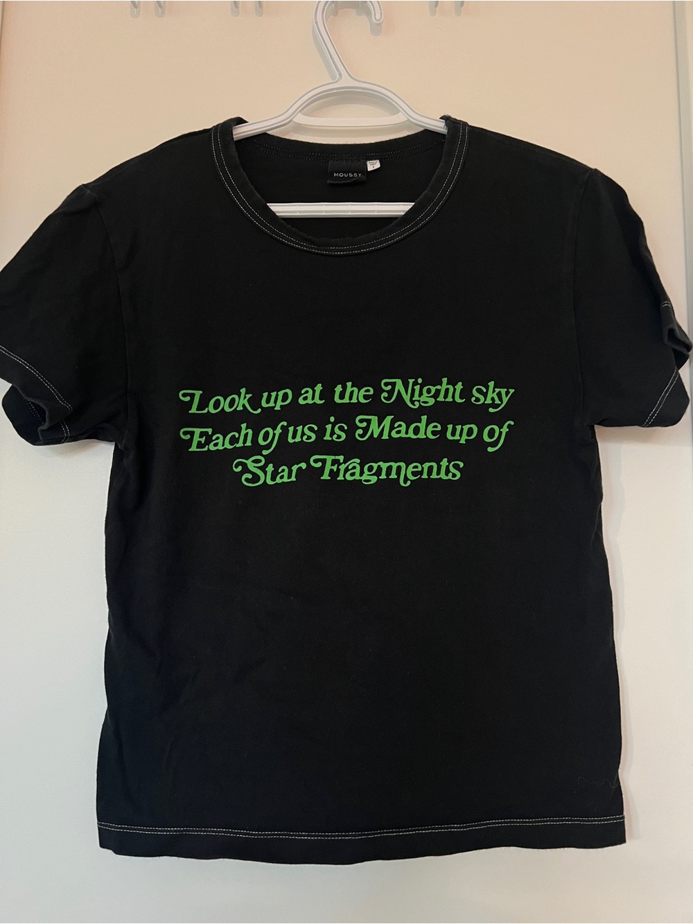 Moussy Black Graphic Tee with Green Quote